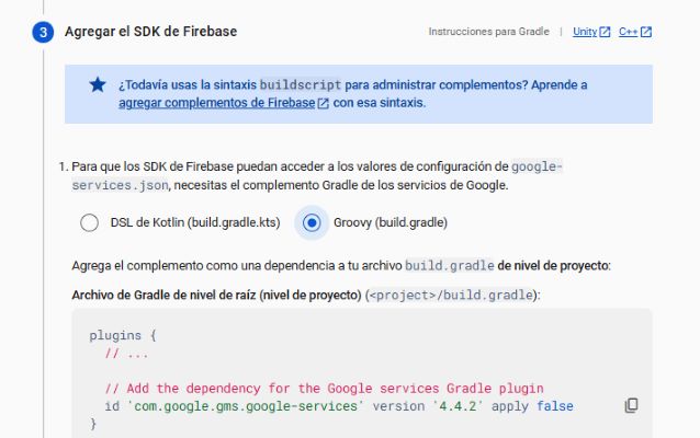 Configuración de SDK de Firebase