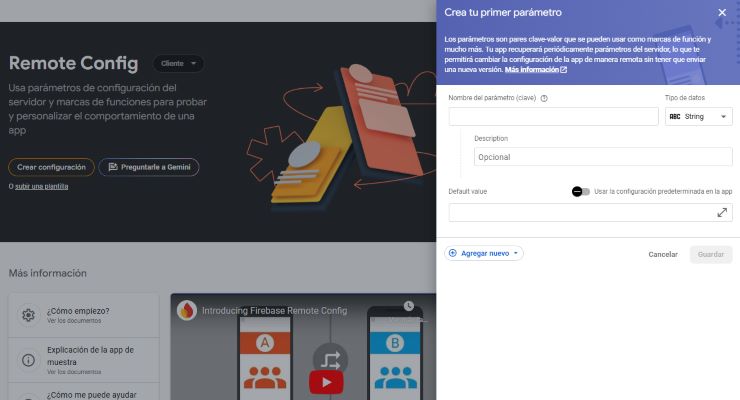 Creación de parámetros en Remote Config